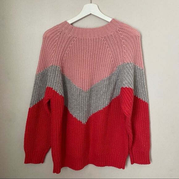 Splendid Sweater Loveland Colorblock Chevron Wool-Blend Crewneck Knit Casual - Picture 6 of 8